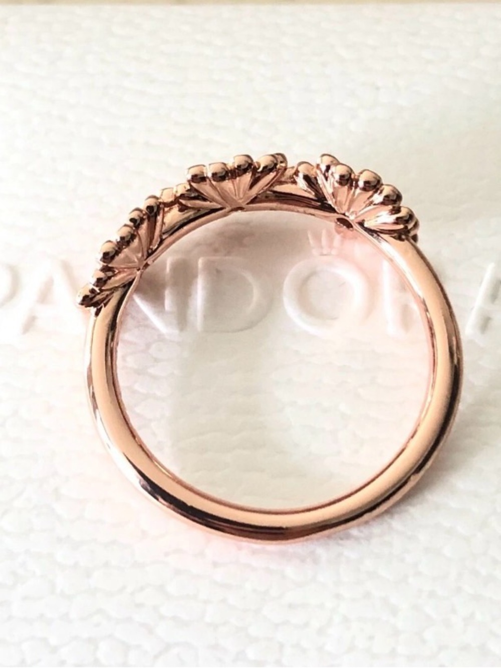 Pandora Rose-Tone Pink Floral Trio Ring NIB Sz 6.5 - Picture 8 of 11